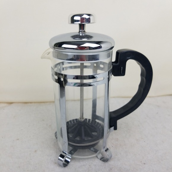 French Press Coffee Maker, Silver Chrome Accent sm 2 cup personal 14 oz - Picture 1 of 8